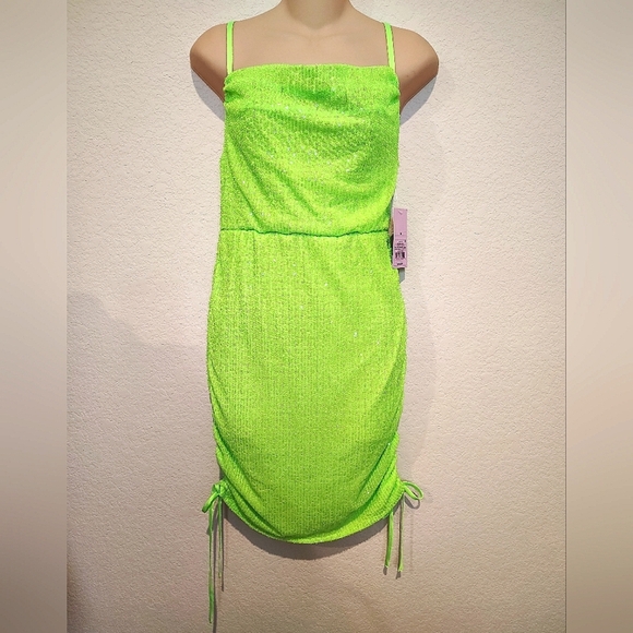 Wild Fable Neon Green Ruched Sequin Dress - Picture 1 of 3